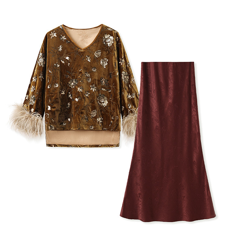 Embroidery Blouse - Zimowy zestaw bluzki z mankietami z