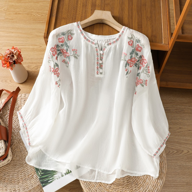 Damskie bluzki w stylu chiński – Embroidery Blouse recenzja i cena