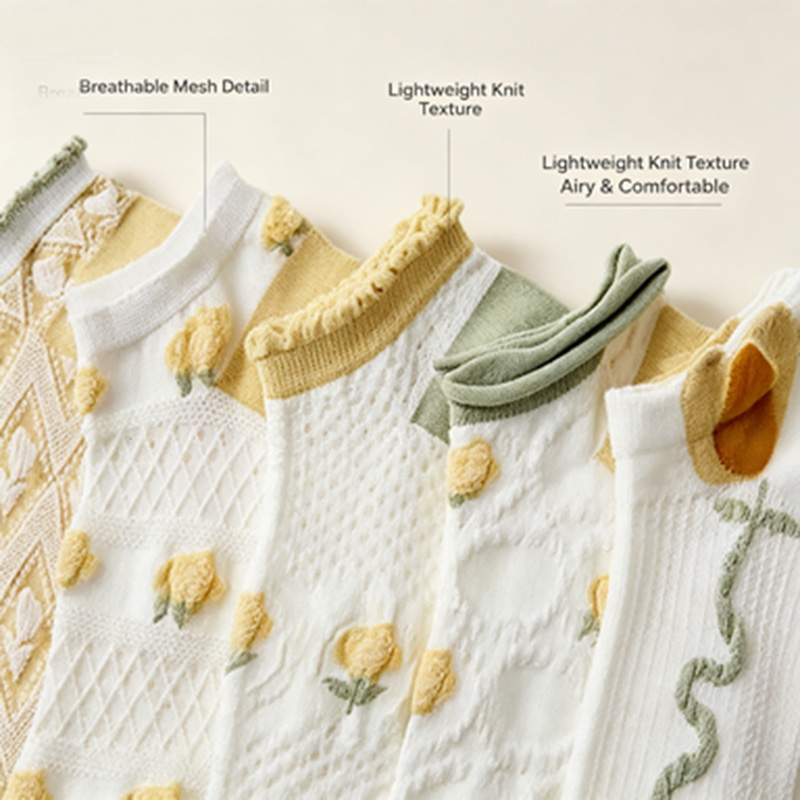Damskie skarpetki do kostki z  – Embroidery Yellow Flower recenzja i cena