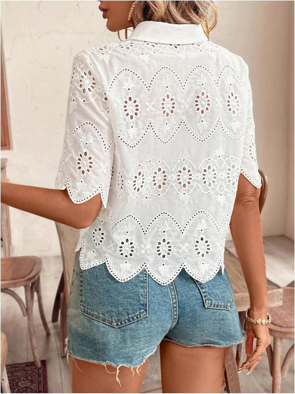 Damskie bluzki z krótkim rękaw – Embroidery Blouse recenzja i cena
