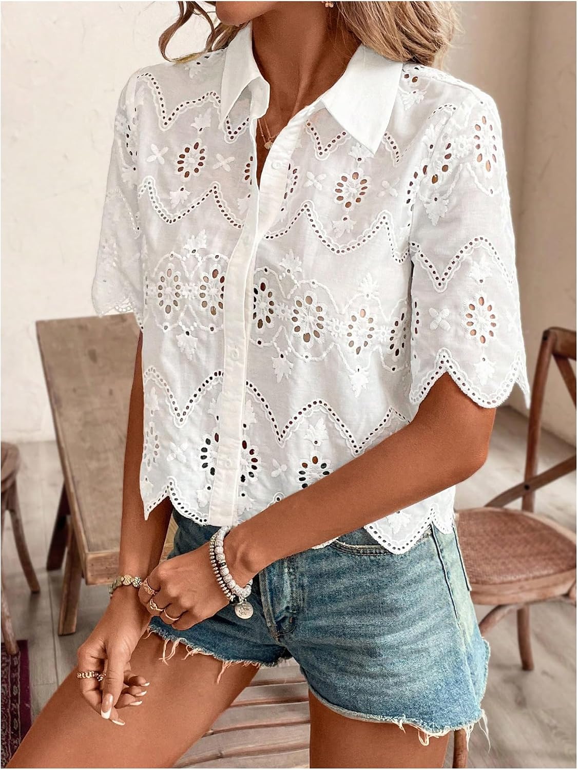 Damskie bluzki z krótkim rękaw – Embroidery Blouse recenzja i cena