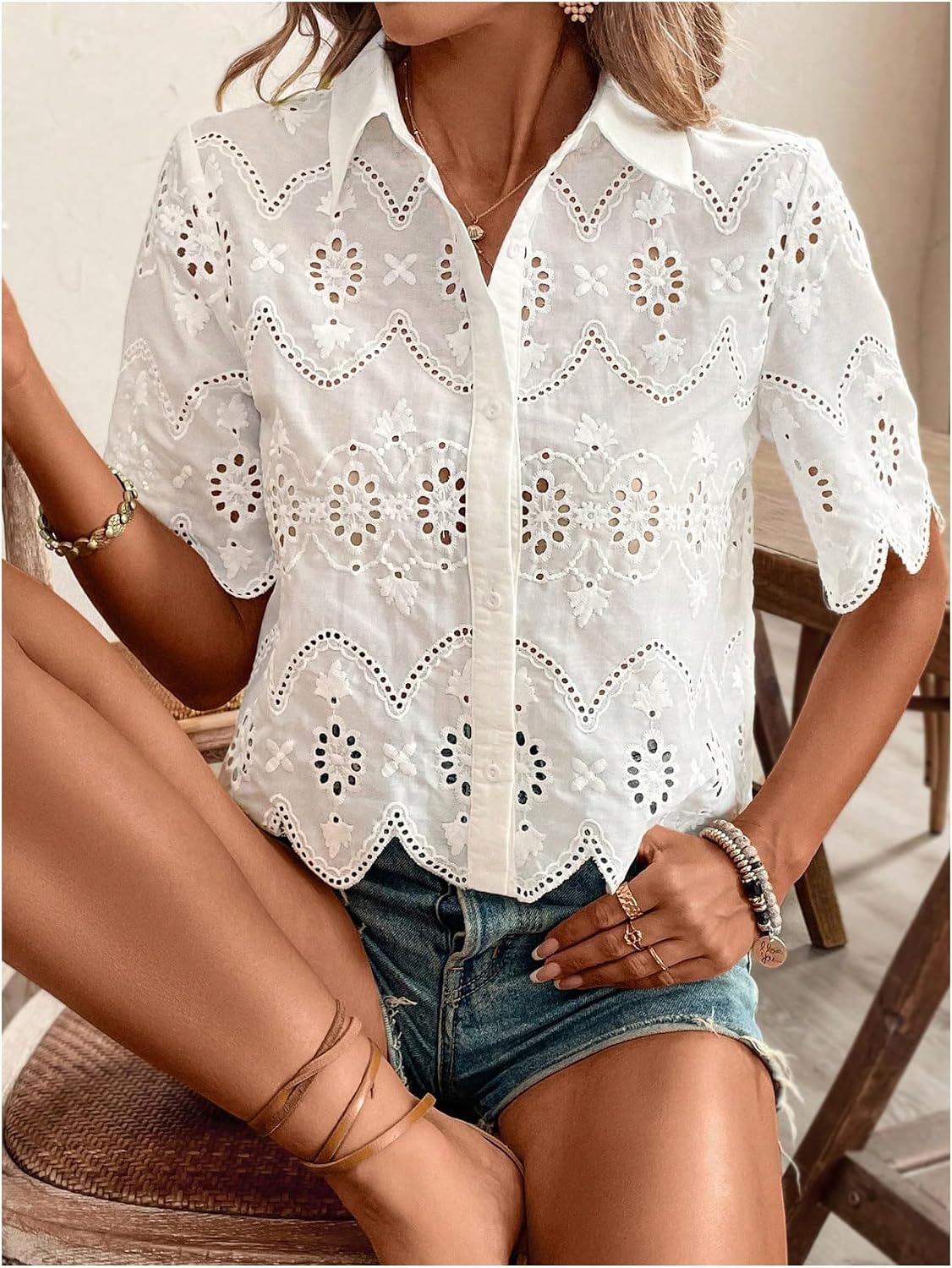 Damskie bluzki z krótkim rękaw – Embroidery Blouse recenzja i cena