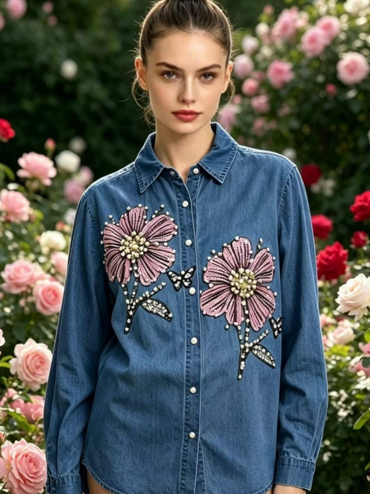 Damskie dżinsowe bluzki z haft – Embroidery Blouse recenzja i cena